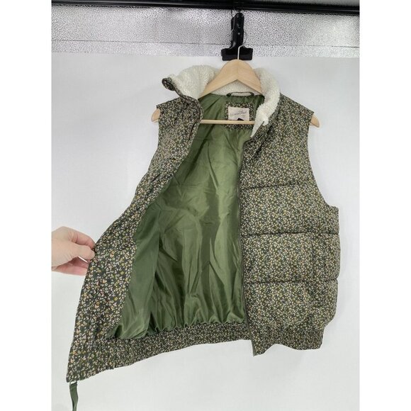 Universal Thread Womens Puffer Vest Sherpa Collar Green Micro Floral Size L - Picture 5 of 10